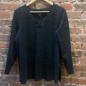 J Jill Women's Wearever Double-Face Jersey V-Neck Tunic - S - Black Speckle